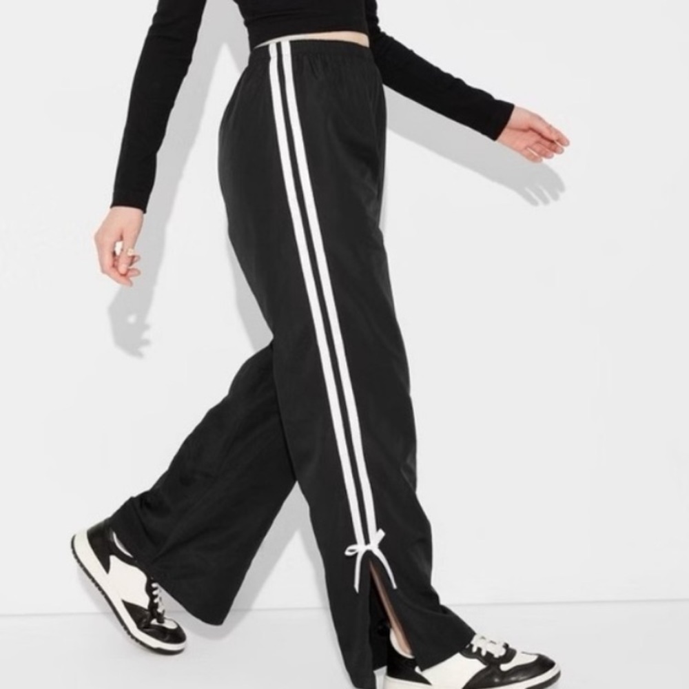 Wild Fable Black Track Pants with White Side Stripes & Bows